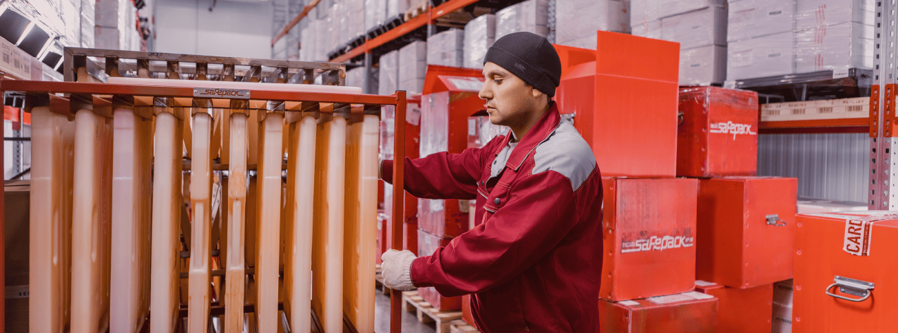 Сотрудник фармацевтического склада в Москве за работой. Biocard - перевозки грузов с температурным режимом по РФ и миру